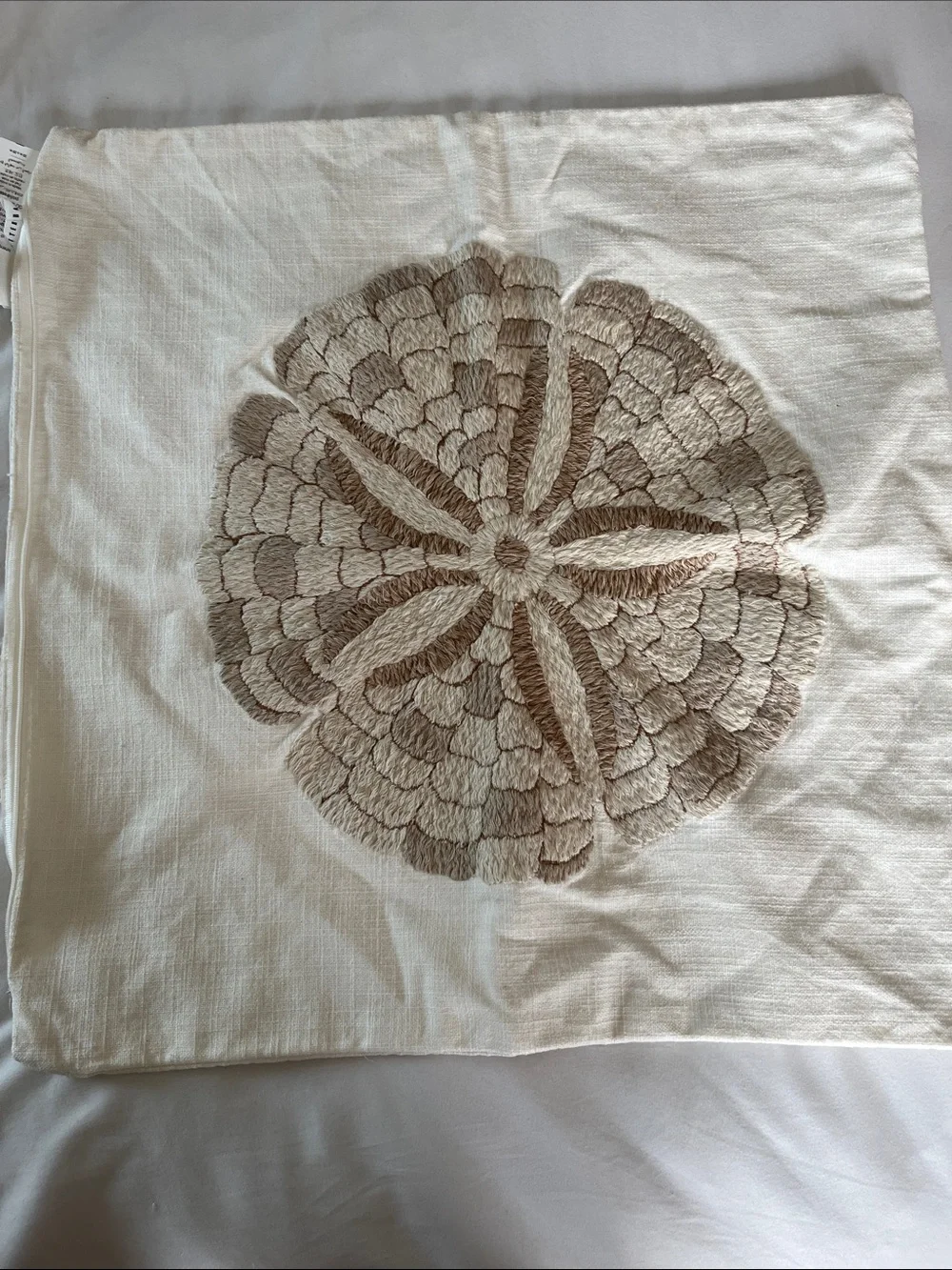Pottery Barn embroidered textured sand dollar coastal pillow sham cream beige